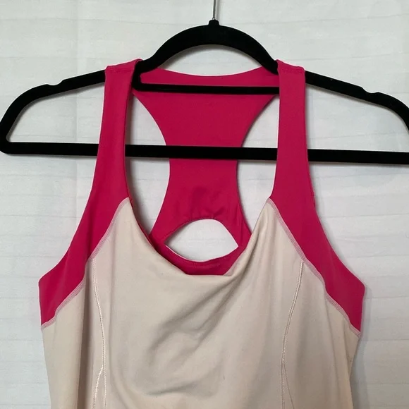 alo Yoga Petal Pink Fuchsia Colour Block Strap Racer Back Built In Bra Tank MD - Picture 3 of 10